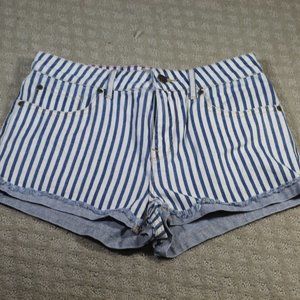 Roxy Size 26 Blue and White Striped Denim Shorts